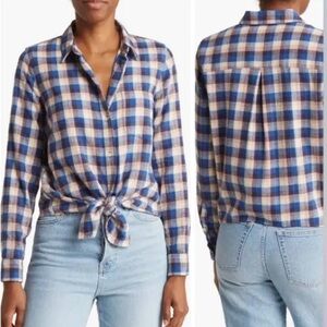 NWOT Madewell Plaid Flannel Tie Front Button Down